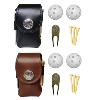 1 Комплект Мини-топка за голф от телешка кожа и тениски, Държач за носене, Чанта, Калъф за съхранение с 2 Топки, 3 Чай, 1 Инструмент за ремонт на вилици Divot