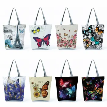 Красиви Чанти С Принтом Пеперуди, Модни Универсална Чанта За Пътуване, Сгъваема Плажната Чанта За Съхранение, Торбички За Пазаруване По Рамото Голям Капацитет