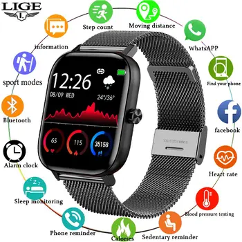 LIGE Смарт Часовници Кръвно Налягане Мониторинг на Сърдечната Честота Bluetooth Предизвикателство Спортни Дамски Часовник Водоустойчив IP67 Фитнес-Умни Часовници за Мъже