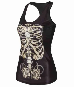 [Ти си моята тайна] 3D Скелет Готически Топ на бретелях Без Ръкави с Отворен гръб Жена Жилетка Механични Основни Върхове в стил Пънк Модерен Камизола