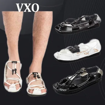 VXO/мъжки Сандали от естествена кожа, Лятна Индивидуалност, Модни Плажни обувки с мека подметка, Мъжки Ежедневни Обувки, Плетени Кожени Сандали