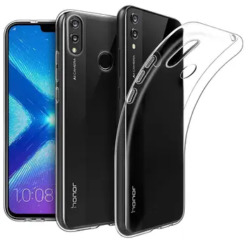 Прозрачен Мек Силиконов Калъф за Мобилен Телефон Делото за Huawei Honor 8X TPU Прозрачен 360 Защитен устойчив на удари Калъф Honor8X Гел