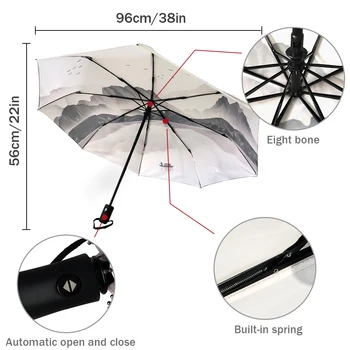 Златна Пеперуда Красиво Изкуство, Творчески Чадър За Дъжд Женски Автоматичен Три Сгъваем Чадър Ветрозащитный Чадър Parapluie 5