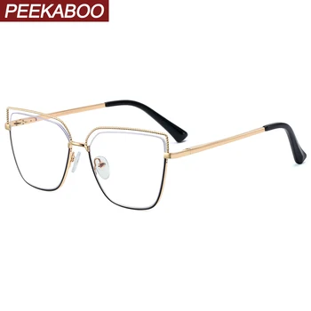 Peekaboo големи дамски модни очила анти-синя светлина половината от метални рамки златни очила котешко око дограма женски прозрачни лещи полуободок