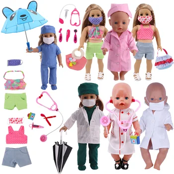 Стоп-моушън Дрехи, Чадър, Маска, Униформи Доктори, медицински Сестри, Дрехи + Играчки, Медицинско Оборудване, Подходящ за 18-инчовата американската кукла и 43-сантиметровой момичетата-кукли`