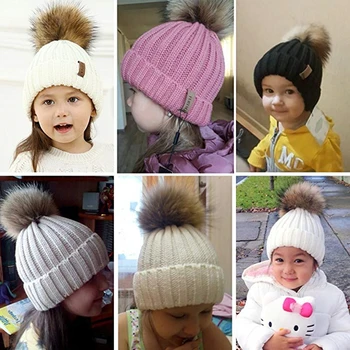 Детска Зимна шапка FURTALK с помпоном От изкуствена Кожа, Вязаная Хет-бини За Малки Момчета и Момичета, Детска Зимна Шапка от 1 до 10 години 5