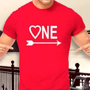 Двойката Тениска С Принтом Като Един Любовен Писма Дизайн Червена Тениска За Влюбени С Къс Ръкав В Свободна Тениска Годишна Жена Мъжки T-Shirt Върховете Облекло 2