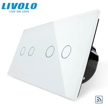 Livolo, Лесен живот, сензорен екран, с дистанционно управление в 4 групи, Луксозна панел от закалено стъкло, домашен стенен прекъсвач светлина, VL-C702R / C702R-11 0