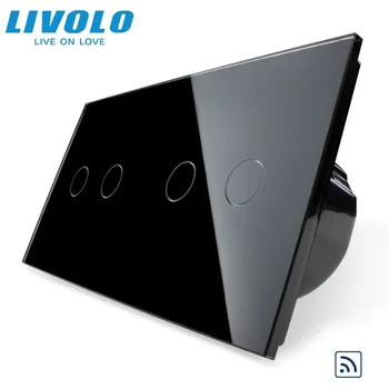 Livolo, Лесен живот, сензорен екран, с дистанционно управление в 4 групи, Луксозна панел от закалено стъкло, домашен стенен прекъсвач светлина, VL-C702R / C702R-11 1