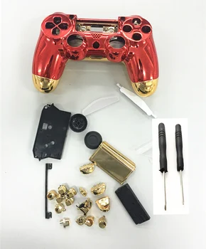 PS4 Пълен Комплект Корпус калъф Хром Злато Червен Калъф Защитно покритие За Подмяна на PS4 Playstation 4 V1 Контролер с Отвертка