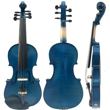 Тъмно синьо 6 струни в пълен размер електрическа цигулка, акустична цигулка 4/4 без калъф лук