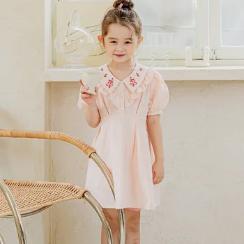BEBEZOO/ Памучни детски рокли, Летни Дрехи За момичета рокля с трапецовидна форма, с пищни ръкави за деца от 3-8 години, бебешки дрехи за момичета