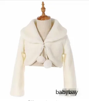 Топли Детски Сватбен палто с Кожени Гарнитури, Наметало на Малката Шаферка за причастие, рокля с цветя модел яке за момичета, Бял