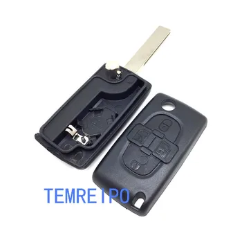 Смяна на 4 Бутони на капака на Дистанционното на Ключа за Носене Калъф с клипс за батерията, за Peugeot HU83 blade CE0536