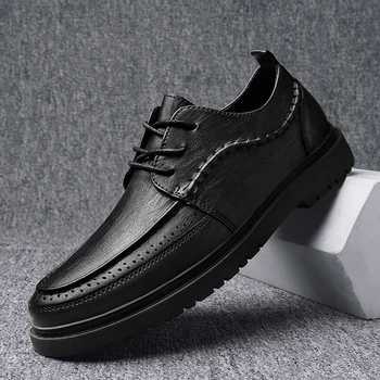 Мъжки Кожени обувки, Модерен бизнес Офис обувки-Oxfords, Класическа Дишаща Ежедневни Обувки Ръчна изработка, Елегантна мъжка Официална обувки 0