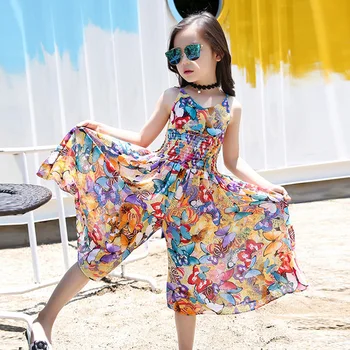 Детски Летен Плажен Гащеризон с цветен модел за момичета в бохемски стил, Дрехи за деца, Детски тела, тела 5, 6, 7, 8, 9, 10, 11, 12 години, 38