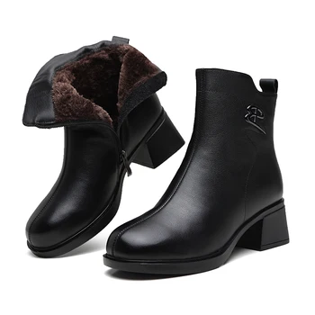 Новост зимата 2022 г.; дамски модни обувки; дамски ботильоны от естествена кожа; утепленная топло обувки на висок ток; плюшен топло обувки