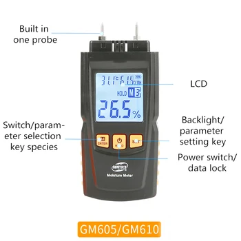 GM605 Цифров LCD Дисплей Измерване на Влажност на Дървесина Тестер Влажност на Дървесината Влажен Детектор Портативен Измерител на Влажността на Дървесината 5