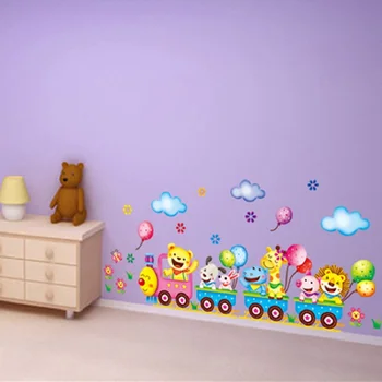Карикатура на Сладък Животни Влак Балон САМ Подвижни Стикери За Стена момичета Спалня Начало Декор Стенни Стикер Шкаф Художествена Украса 3