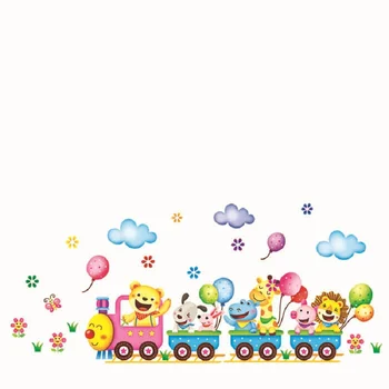 Карикатура на Сладък Животни Влак Балон САМ Подвижни Стикери За Стена момичета Спалня Начало Декор Стенни Стикер Шкаф Художествена Украса 4