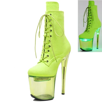 Leecabe 20 см/8 инча, дамски Обувки с led осветление, Светещи обувки на платформа, Обувки за танци на един стълб на висок ток