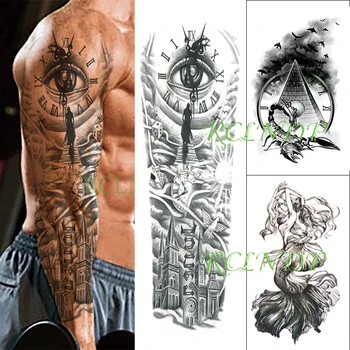 Водоустойчив Временни Татуировки Етикети очите часовници птица Пагода русалка Скорпион фалшиви татуировки назад флаш татуировка ръкав за мъже, жени 0
