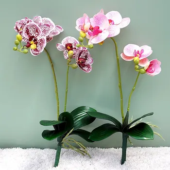 Изкуствени Цветя, Фаленопсиса Пластмасов Клон Орхидея С Листа, Фалшиви Цветя за Декориране на Всекидневната в Задния Двор на Сватбата