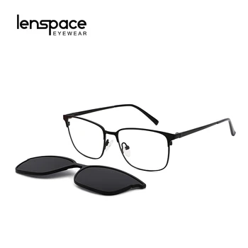 Lenspace Поляризирани Квадратни Слънчеви Очила Дамски Магнитни Клипове Оптични Аксесоари от Неръждаема Стомана за Мъже Рамки За Очила
