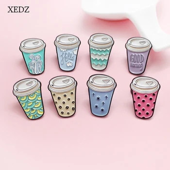 XEDZ 8 сладки напитки перлена чаша за чай с мляко забавна карикатура эмалевая жени бижута за мъже и жени, детски дънкови облекла висулка подарък
