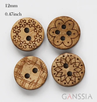 50 бр./лот Размер: 13 мм Естествени кокосови копчета 2 дупки 4 Дизайн на дрехи, Шиене на копчета и Аксесоари (ss-715)