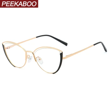 Peekaboo котешко око очила рамки за жени, една седалка, всички метални златен компютър синя светлина блокер очила, оптични женски полукадровые прозрачни лещи 0