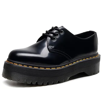 Size34-44 Мъжки работна обувки на дебела подметка, дамски лакирани обувки на платформа, бяла Черна масивна обувки