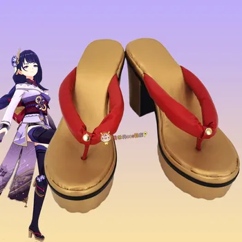Играта Аниме Genshin Impact Cosplay Raiden Shogun Vera Мъжки И Дамски Обувки От Изкуствена Кожа По Поръчка За Парти На Хелоуин На Висок Ток