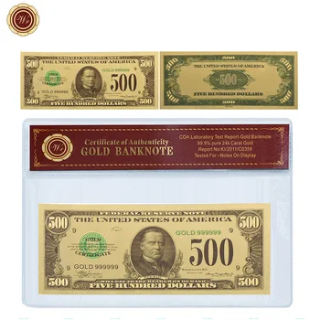 WR 500 ДОЛАРА Фалшиви Пари Американска Банкнота е от 24-каратово Златно Фолио с PVC Рамка Подпори Пари Уникални Подаръци Колекция от Художествени Занаяти 0