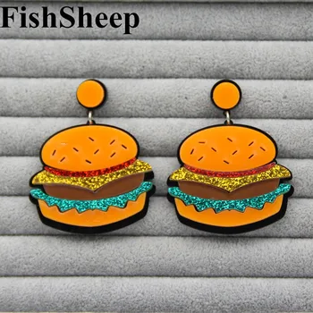 FishSheep Модни Акрилни Висящи Обеци За Хамбургери За Жени, Преувеличивающие Висящи Обеци За Пилешки Бургер, Вечерни Бижута За Бала 0