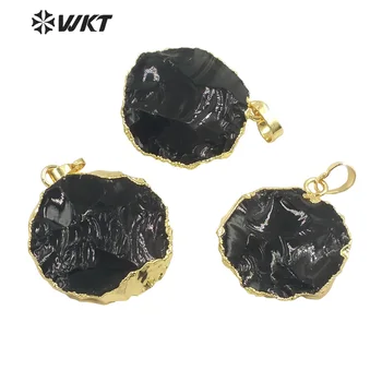 WT-P1743 Gourmet black crystal висулка Обсидиан заобиколен от златен медальон огърлица, гривна, обеци, подарък за рожден Ден