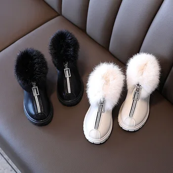 Детски обувки за Момичета, Модни Детски Обувки Martin, Нови Корейските Зимни Обувки на Платформа, Топла Кожена Однотонная черен Обувки за Момиченца