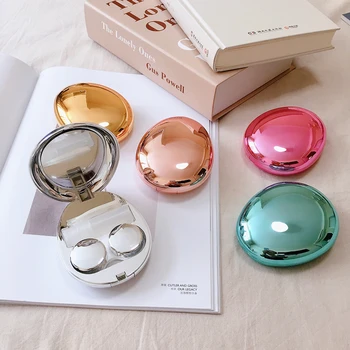 Ултратънък огледален калъф за контактни лещи от камъчета INS INS дамски козметична кутия за контакти Пътна елегантна кутия за съхранение на контактни лещи
