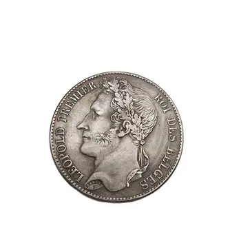 Белгия 1838 Възпоменателна монета от 5 Франка Леополд Премиер Крал на Белгия Колекция от Монети на Сувенири, Декорация на Дома Занаяти Подарък