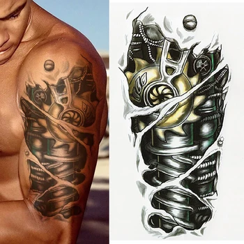 Ретро стил голямо цвете ръка роботизирана ръка шаблон временни водоустойчив татуировки етикети вечерни мъжки татуировки етикети стръмни етикети