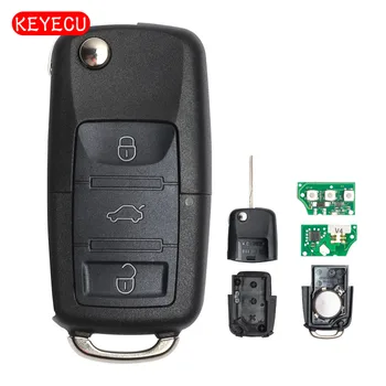 Keyecu Флип Дистанционно Кола Ключодържател 3 Бутона 434 Mhz ID48 Чип за VW Volkswagen, Skoda, Seat 1K0 959 753 N 0