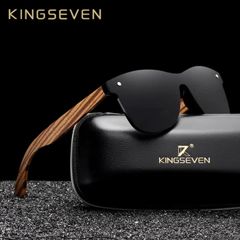 KINGSEVEN 2021 Поляризирани Квадратни Слънчеви Очила на Мъже, Жени на Зебра Дървената Рамка на Огледалото Плоски Лещи Шофиране Очила с UV400