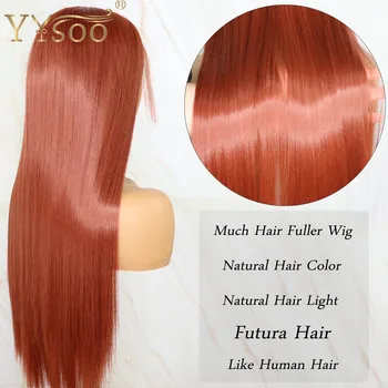 YYsoo Дълга Копринена Директни #350 Color13x6 Futura Синтетични Перуки на Дантели С Детски коса, за Жени, Японски Огнеупорни Перука на Косата 2