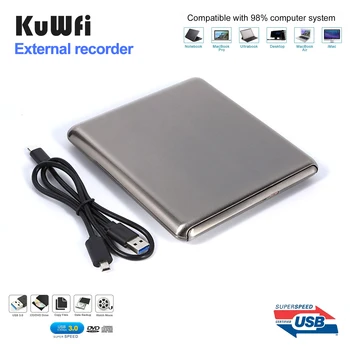 KuWFi USB 3.0 Type-C Външен DVD плейър, DVD RW Оптично Устройство, за запис на CD / DVD диск За MAC OS, Windows XP/7/8/10