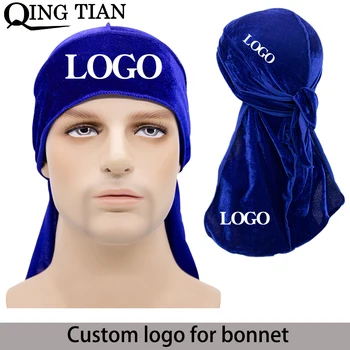 Западен Стил Кадифе Шапка Durag Sleep Bonnet лента за глава с Потребителски Логото За Защита на Косата, Капак за Главата, Шапка за Къдрава Еластична Коса