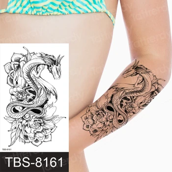 временна татуировка на дракон, феникс цвете животно черна къна участък татуировки водоустойчив ръкав ръката на рамото си татуировка на китката