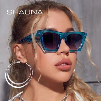 SHAUNA Популярните Дамски Слънчеви Очила с Кошачьим Око Маркови Дизайнерски Модни Мъжки Сини Цветни Очила