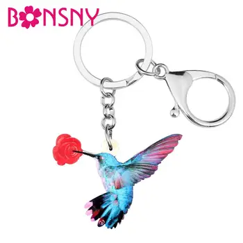 Bonsny Акрилни Синя Птица Колибри Ключодържател Пръстени За Ключове Модерен Дизайн На Бижута За Жени, Момичета Влюбени Висулки, Висулка Много Подаръци