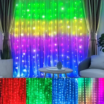 Умни 16 Цвята Led Завеси Струнни Светлини USB Приложение за Управление на Чудесата Венец За Навидад Коледна Украса Спалня Сватба на Открито