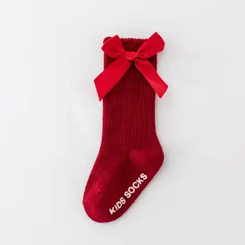 Чорапи за малки момичета, Есента Чорапи до Коляното с Голям нос за Деца, Дълги Меки Сладки Детски Коледни Чорапи, Памучни Червени Чорапи за Новородените 0-5 -7 години 4